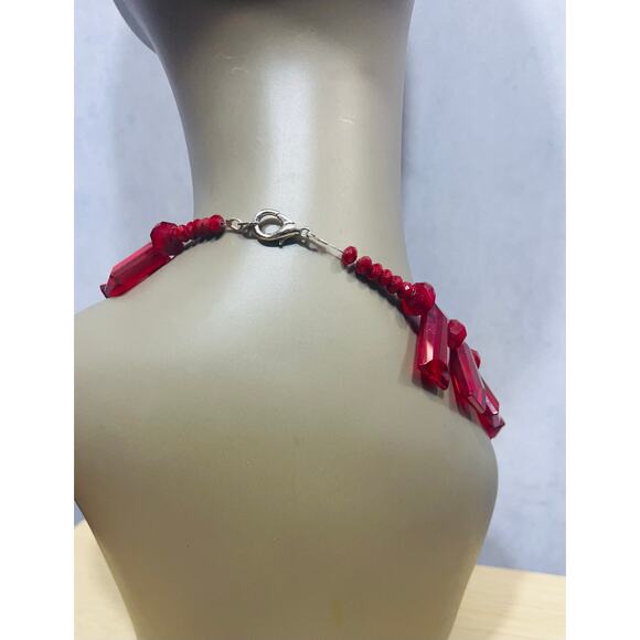 Ravishing Vintage Statement Red Quartz Necklace & Earrings Set 18” - Picture 3 of 6